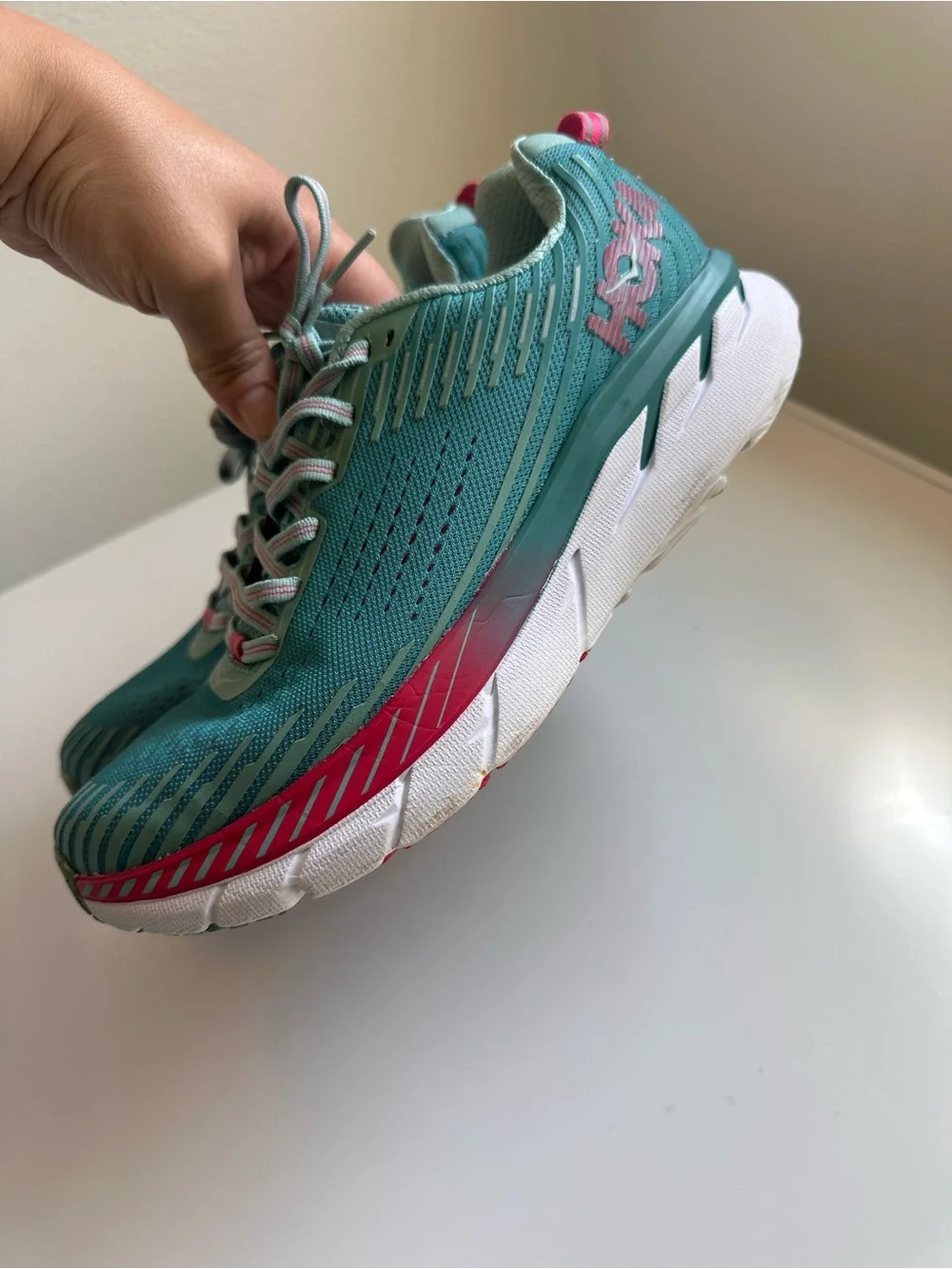 Hoka One One Women’s Teal and Pink Trail/Running Sneakers